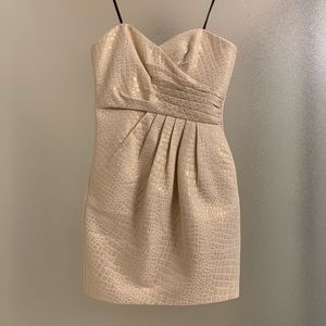 Strapless cream and gold mini dress